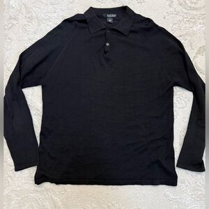 Slates Dockers Black Silk Cotton Knit Polo Sweater Long Sleeve Size L‎